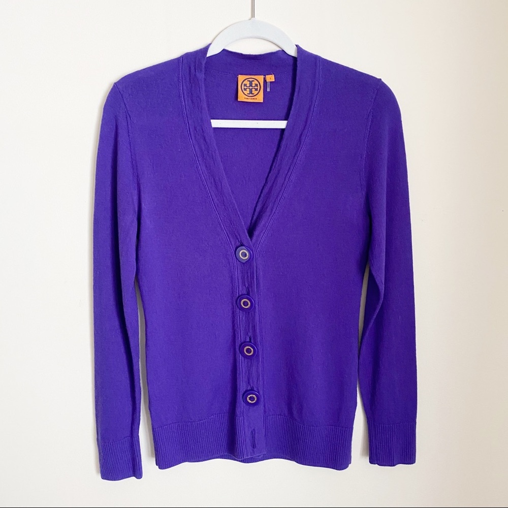Tory Burch Simone Cardigan Long Sleeve Purple Small